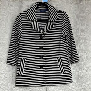 Pendleton Womens Black White Striped Blazer Jacket Nautical Stretch Knit~Small P